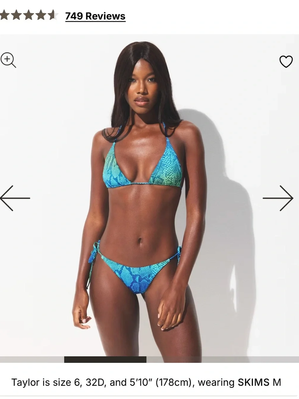 Skims SIGNATURE SWIM TRIANGLE BIKINI TOP aqua ombre snake S NWT